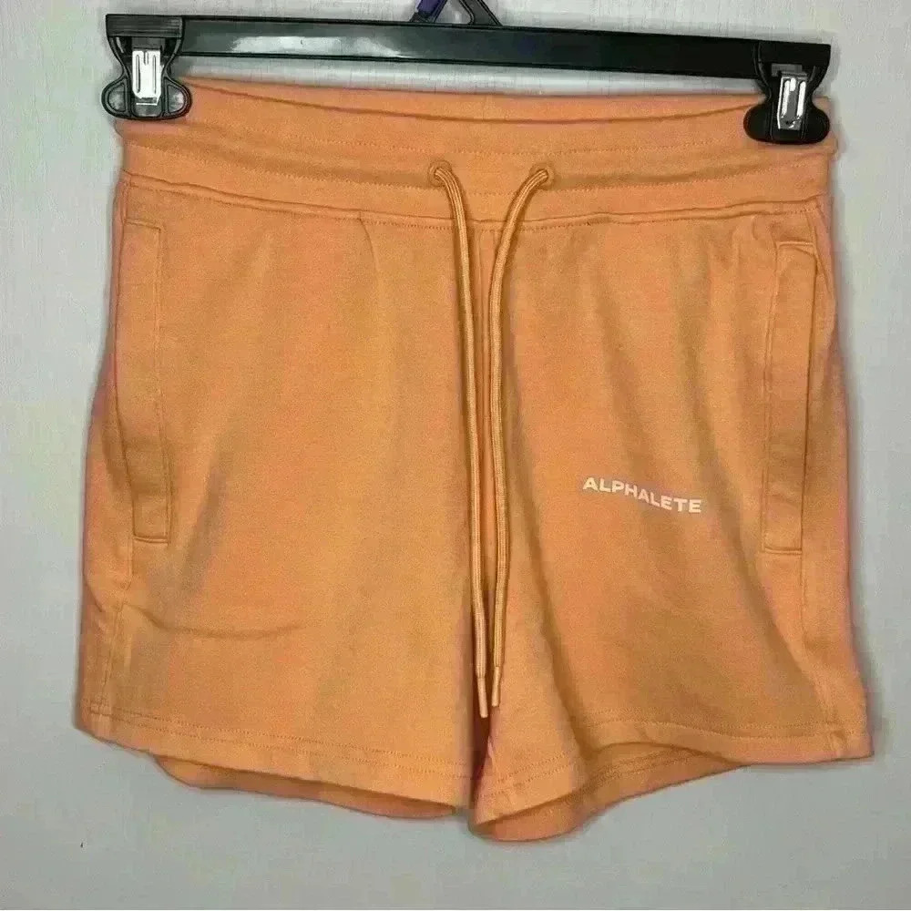 Alphalete Shorts Women Small Orange NWOT Athletic Leisure Drawstring Pockets